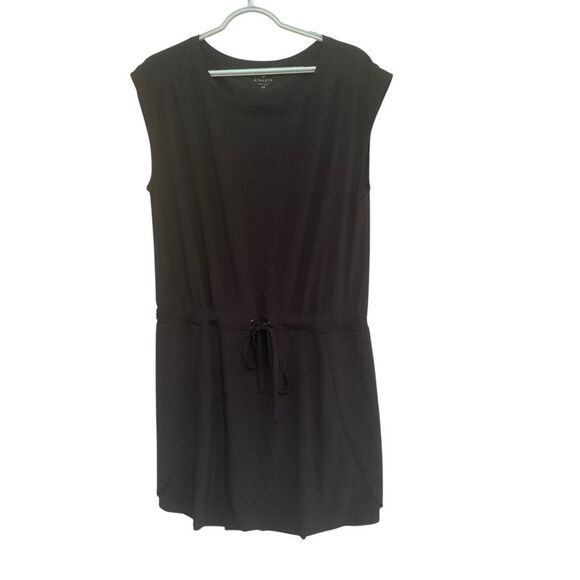 Athleta Womens Sz 14 Black Sleeveless Drawstring Waist Dress Travel Casual Stret - Picture 1 of 5